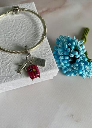 Подвеска «самолет чемодан паспорт» серебро для браслета