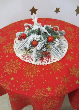 Круглая новогодняя, рождественская скатерть с тефлоновым покрытием, водоотталкивающая1 фото