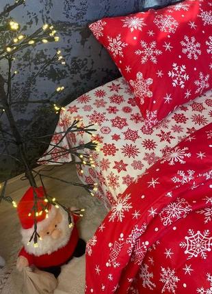 Різдвяний комплект постільної білизни сніжинка з ранфорсу двоспальний євро сімейний7 фото