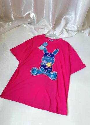 Крутая стильная яркая футболка с пайетками мимишными мягкими плюшевыми цветами2 фото