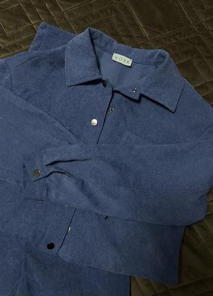 Костюм вельветовый синий голубая рубашка и зауженные брюки темный деним vovk оригинал5 фото