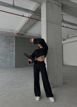 Жіночий брючний трикотажний костюм: кроптоп і широкі штани s, m туреччина3 фото
