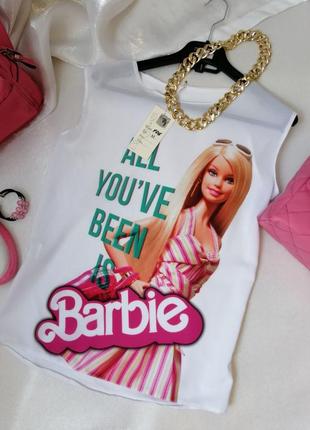 Майка футболка barbi трикотажна спинка спереду принт матеріал не стирається напівпрозорий шифон майк