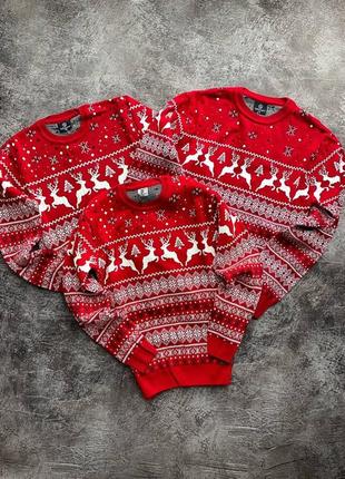 Новогодний свитер с оленями взрослые, детские размеры6 фото