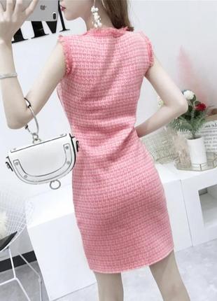 Трендовое розовое твидовое платье, твидовый сарафан р 42