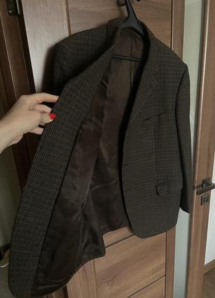 Стильный теплый твидовый шерстяной пиджак в клетку размер л гусиная лапка винтажный стиль8 фото