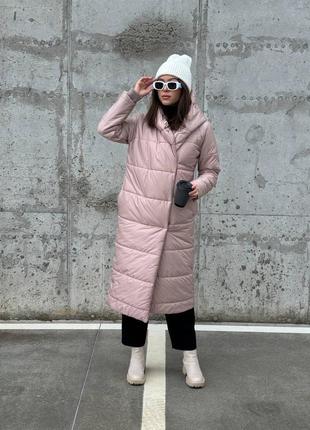 Зимняя удлиненная куртка пальто плащевка лаке, наполнитель селакон (250)