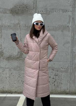 Зимняя удлиненная куртка пальто плащевка лаке, наполнитель селакон (250)2 фото
