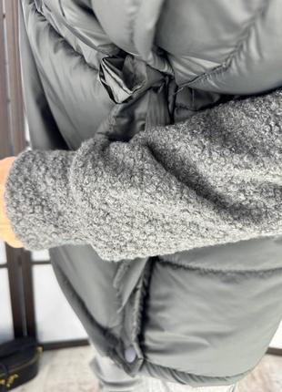 Шикарная тёплая зимняя осенняя курточка с искусственным мехом тедди барашек овчина чёрная серая коричневая молочная шуба пуховик пальто парка костюм3 фото