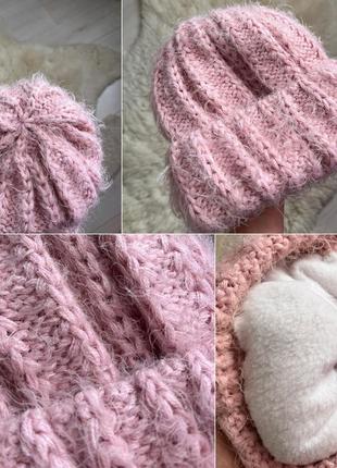 Женская шапка. зимняя шапка. модная шапка. вязаная шапка. шапка с балабоном