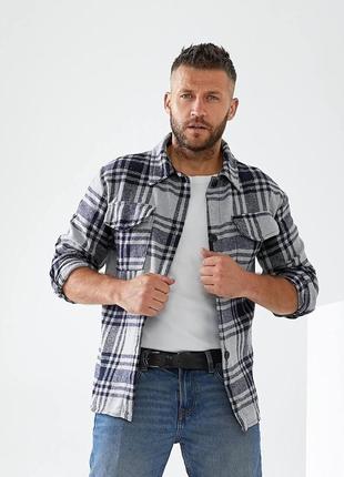 Мужская теплая рубашка байковая клетчатая на пуговицах размеры m-xl2 фото