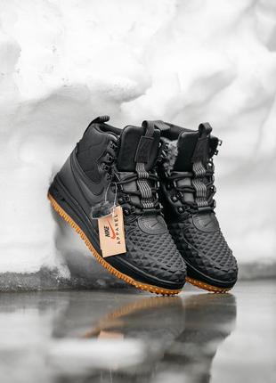 Чоловічі зимові кросівки чорні nike lunar force 1 duckboot хутро❄️