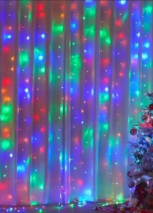 Праздничная гирлянда занавес “штора” на окно 160led 2х2м мультицветный цвет диодов мультицвет2 фото