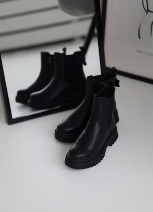 Зимові шкіряні челсі черевики чорні чоботи зимние челси ботинки2 фото