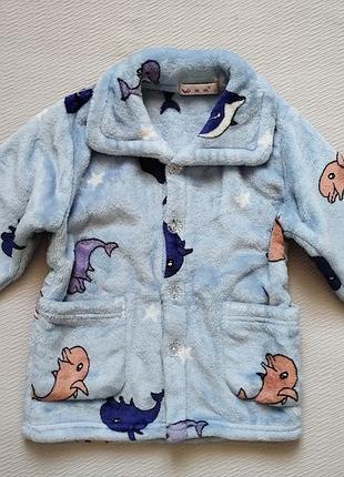 Класна тепла пухнаста плюшева кофта для дому принт дельфіни на зріст 110 см
