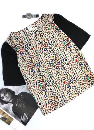 Женская футболка нарядная леопардовая яркая белая чёрная разноцветная1 фото