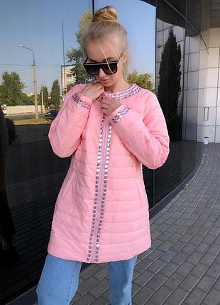 ⛔ ✅ красивый плащик пальто в камнях демисезон нежно розовый цвет рр 46-48