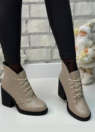 Зимние женские ботинки на каблуке кожаные, набивная шерсть,  ботинки много цветов размер 36-41