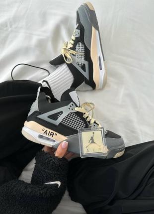 Жіночі кросівки сірі nike air jordan retro 4 x off marr “black / beige” premium