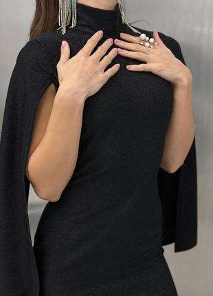 Вечернее платье женское короткое (мини) люрекс черное, серое (серебристое)6 фото