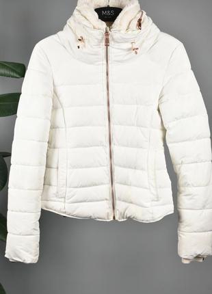 Zara женская куртка микропуховик белая с мехом короткая размер xs