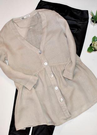 Zara крута льняна блуза вільного крою з перламутровими гудзиками