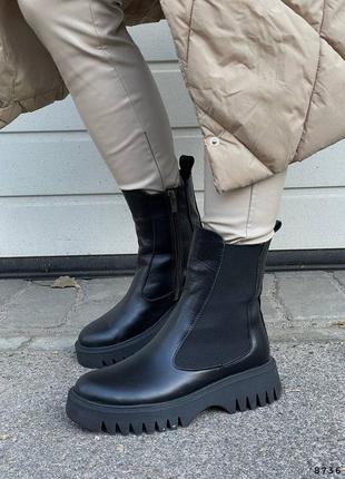 Нові базові теплі зимові  челсі черевики чоботи на низькому ходу  шкіра хутро