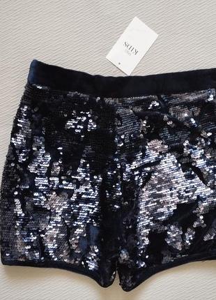 Мегакрутые велюровые шорты паетки антистресс на 11-12 лет на рост 152 см m&s