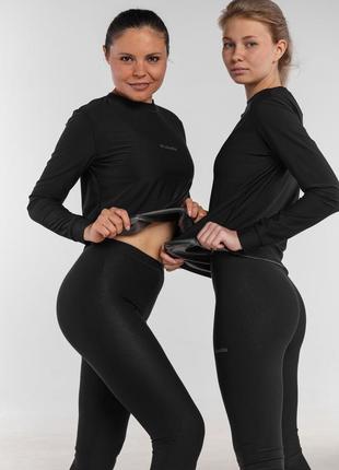 Преміальна жіноча термобілизна комплект omni columbia з3012 лосини й гольф жіночий чорний — срібло
