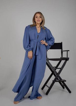 Піжамний костюм-трійка diana💎
 шовк віскоза (бра+халат+штани)