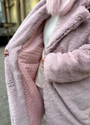 Шикарная тёплая длинная шуба шубка из искусственного меха под кролика без капюшона свободная оверсайз пальто пуховик курточка розовая бирюзовая6 фото