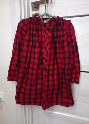 Нарядная школьная блузка новогодняя красная рубашка туника платья в клетку с длинным рукавом 7 лет2 фото