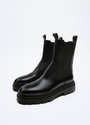Кожаные ботинки zara на массивной подошве, черного цвета2 фото