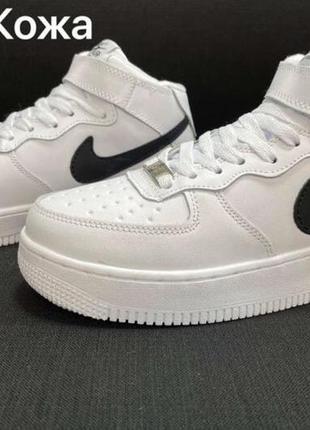 ❄️зимові кросівки з хутром nike force white black / зимние кроссовки найк форс на липучке белые с чёрным