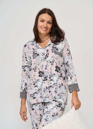 Пижама женская на пуговицах с брюками - вискоза - темные цветы2 фото