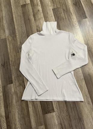 Базовий гольф m/l білий лонг у рубчик светр із коміром-стійкою водолазка1 фото