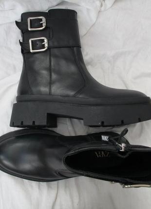 Кожаные ботинки zara на массивной подошве, черного цвета4 фото