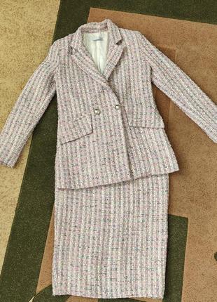 Костюм твидовой твид юбка мышки блейзер пиджак пиджак жакет хс,с размер меди