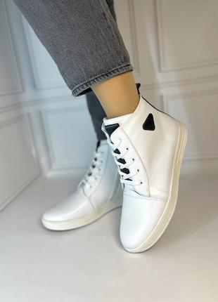Женские высокие кеды ботинки белого цвета кожаные осенние в наличии 42 43р1 фото