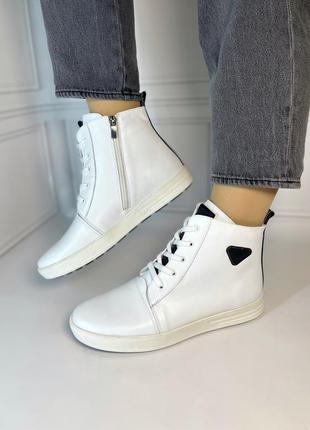 Женские высокие кеды ботинки белого цвета кожаные осенние в наличии 42 43р3 фото