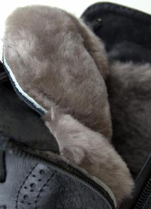 Глянцевые зимние кожаные ботинки натуральный мех овчина цигейка мужская обувь больших размеров brogues fur bs4 фото