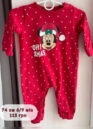 Ромпер чоловічок сліп 6/9 міс червоний новорічний чоловічок для дівчинки та хлопчика1 фото