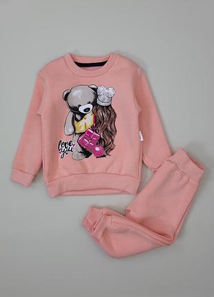 Тёплый костюм с начесом на девочку розовый девочка