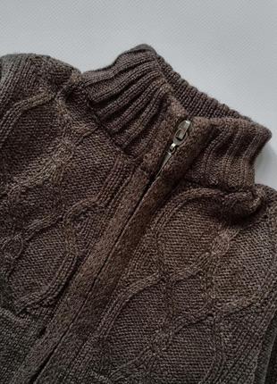 Вязаный свитер на зиму на замочке под горло на мальчика коричневый серый3 фото