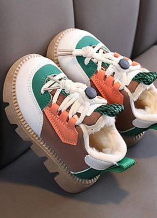 Кроссовки 21 - 30 р детские зимние с коричневыми вставками хайтопы ботинки2 фото
