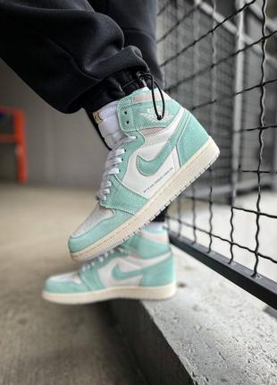 Кросівки жіночі / чоловічі білі / зелені (м'ятні) nike air jordan 1 retro high og "turbo green"