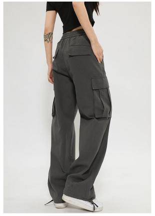 Штани хіп хопоські 9130 темно-сірі джинси обємні штані з великими кишенями висока посадка