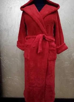 Натуральный халат махровые на поясе размер 48 50 52 54 56, красивый яркий женский халат баный красный1 фото