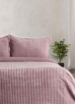 Комплекты покрывала и наволочки 150×220 однотонные, шикарные покрывала с прострочкой пудровый