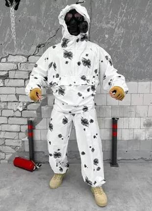 Тактичний маскувальний костюм куртка+брюки / зимовий водонепроникний маскхалат білий